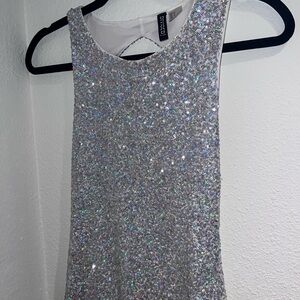 Express Glittering Silver Sleeveless Top